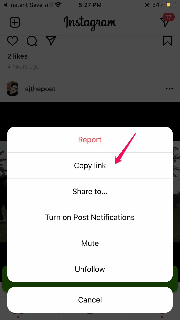 Video-Link auf Instagram kopieren