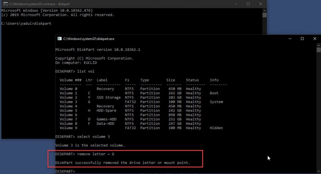 Nascondere le partizioni di sistema in Windows 10