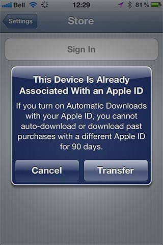 iTunes in the Cloud의 iOS 기기에서의 제한 사항