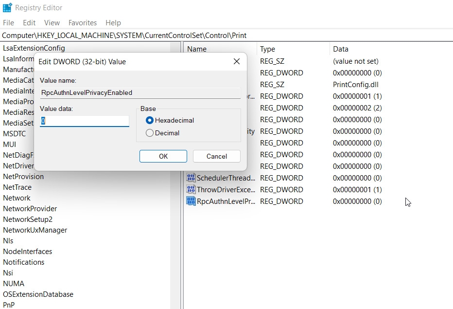 Disabilita la correzione del registro CVE-2021-1678 - Operazione non riuscita 0x0000011B