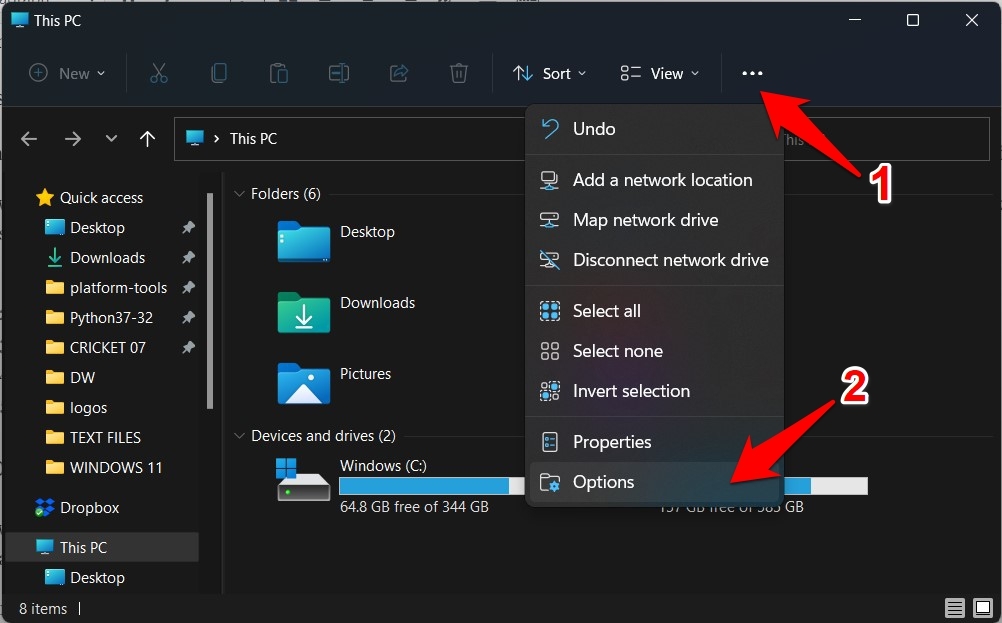 opções do explorador de arquivos windows 11