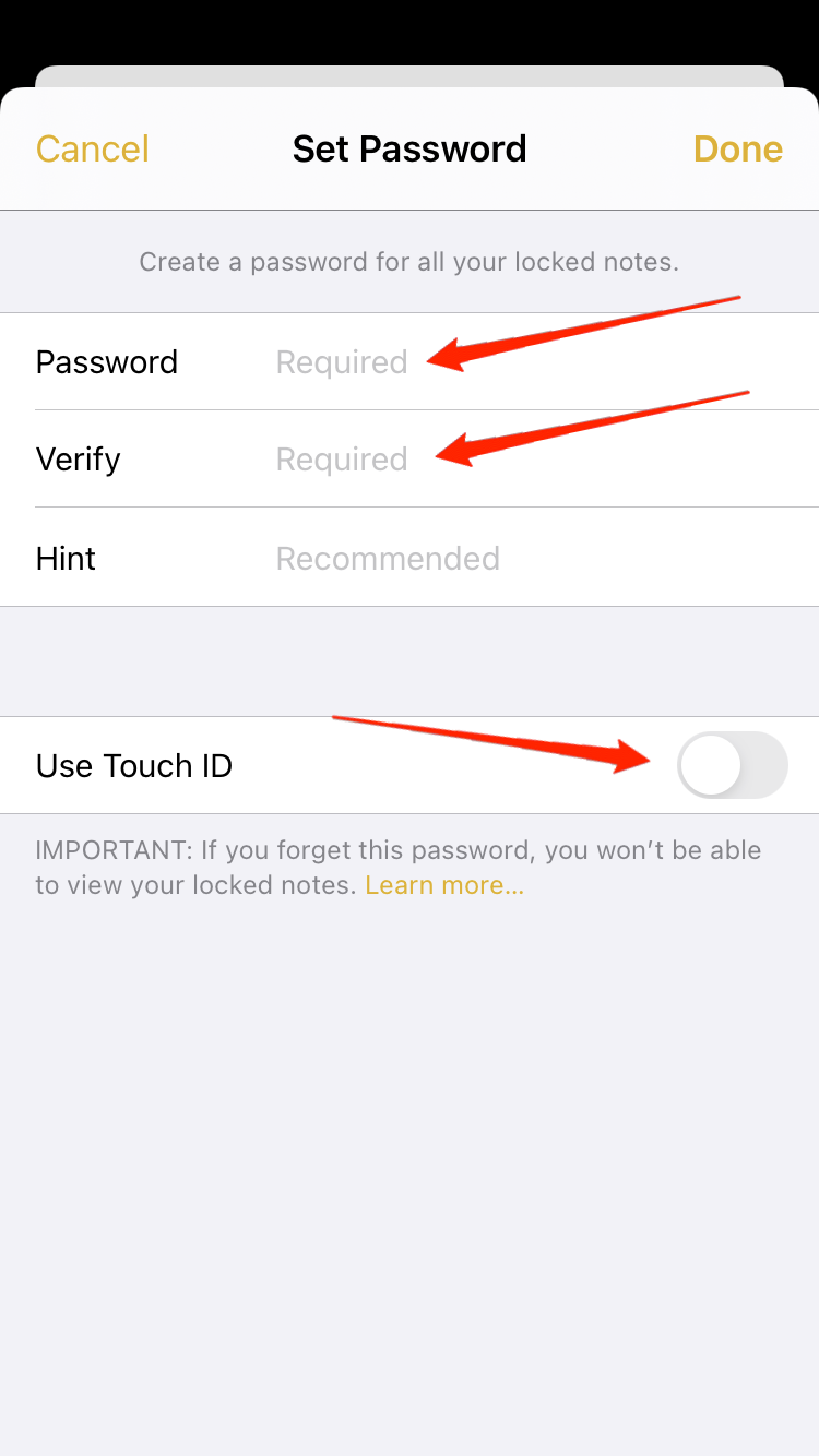 sugerencia de contraseña notas iphone