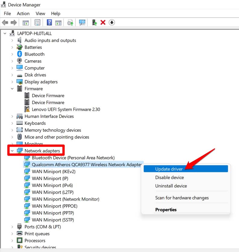 update network adapter driver