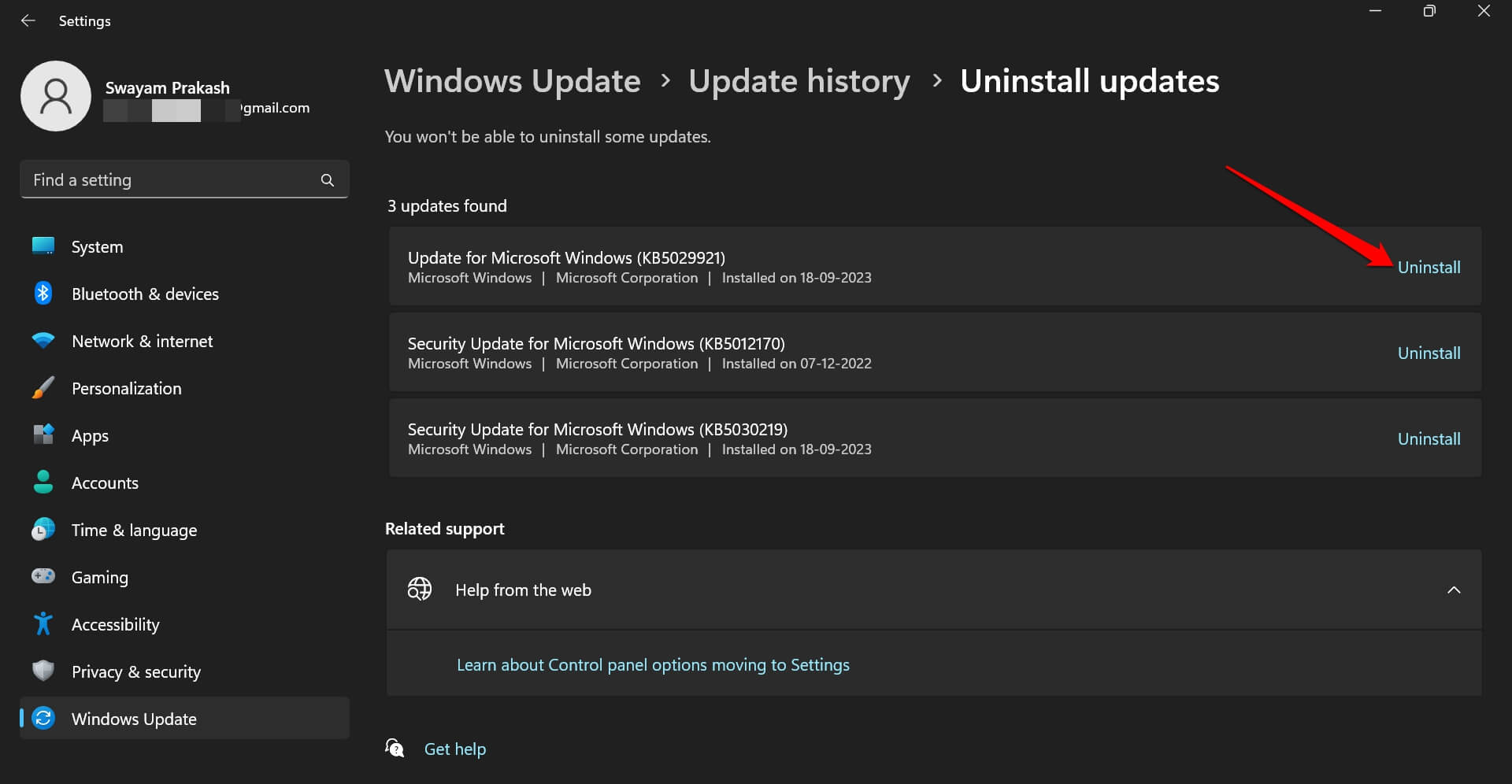 Software-Update deinstallieren
