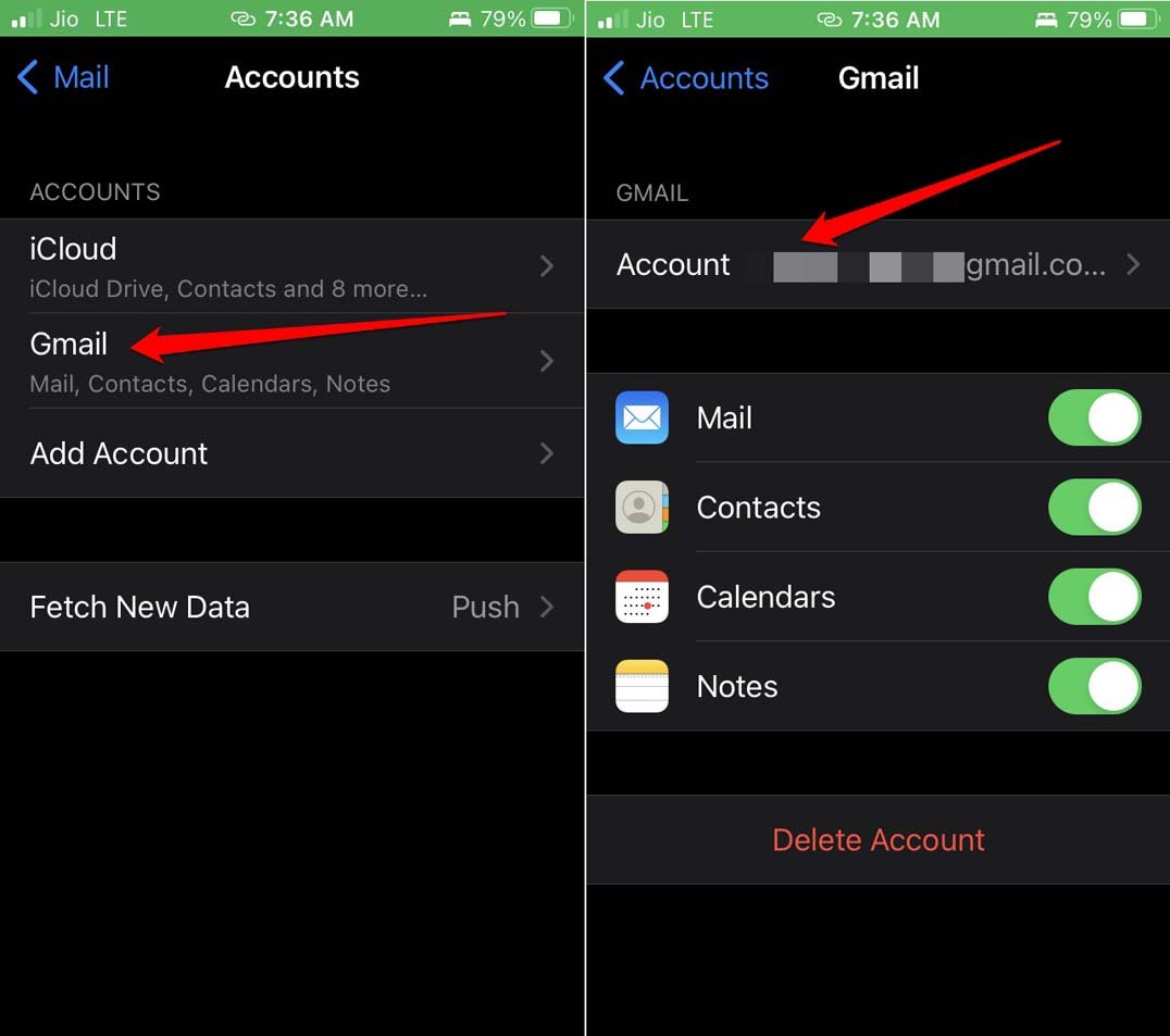 aller au compte email connecté dans l'application Mail