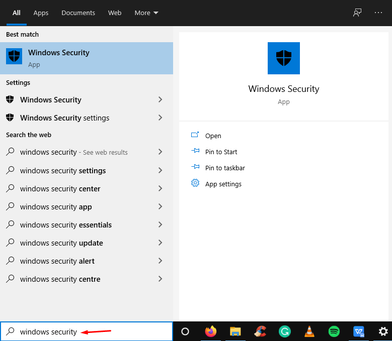 Apri “Windows Security” utilizzando la barra di ricerca