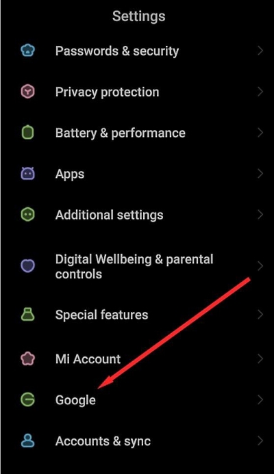 configuración de cuenta de google android