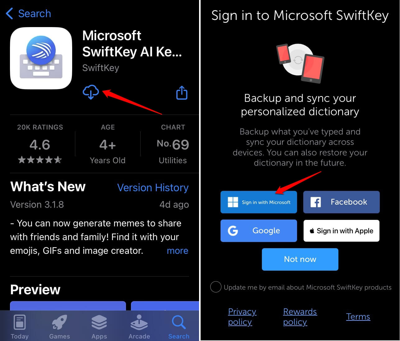 installare microsoft swiftkey su iPhone e accedere