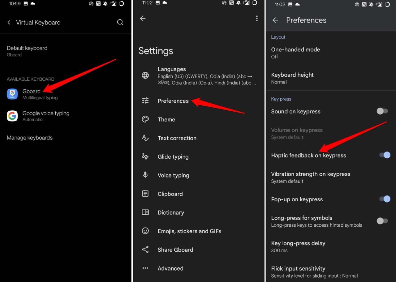 impostazioni delle preferenze di Gboard