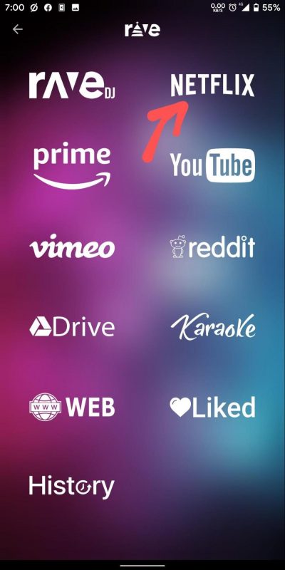 Rave에서 Netflix 클릭