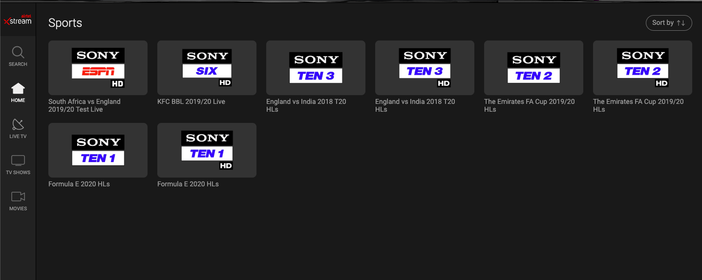 AirtelXstream의 Sony Sports