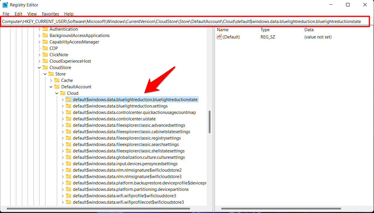 night light registry editor value in windows 11