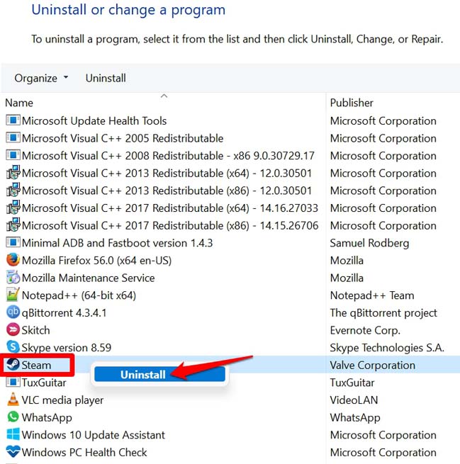 desinstalar aplicativo Steam