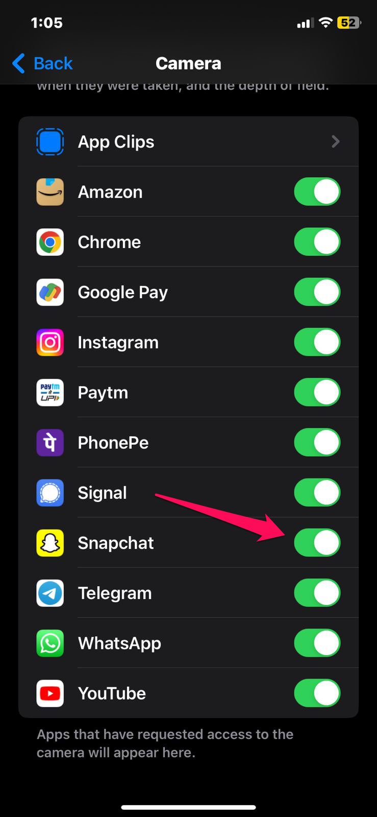 Snapchatの権限を確認