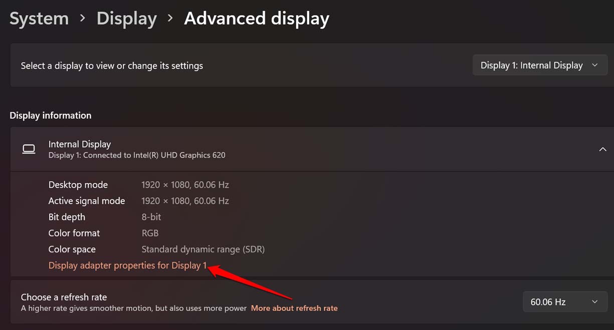 propriedades do adaptador de exibição Windows