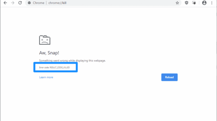 Beheben Sie den Aw, Snap! Fehlercode: RESULT_CODE_KILLED Chrome 1