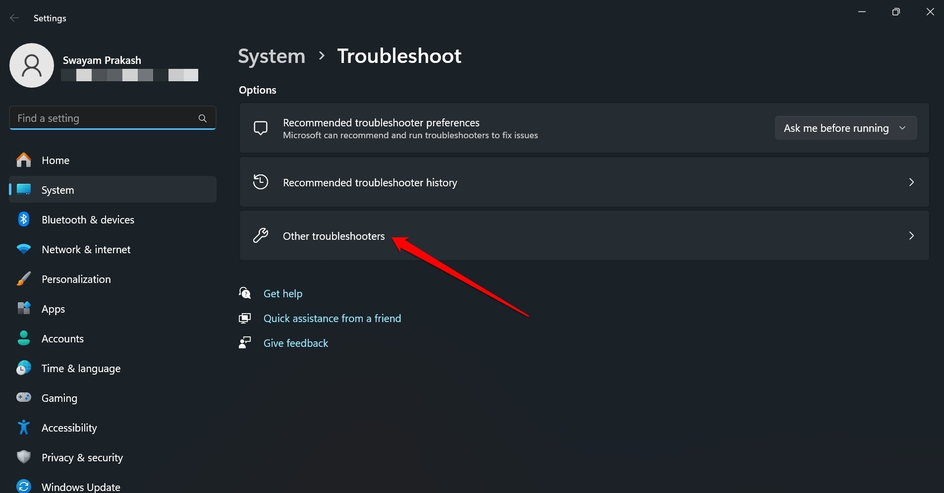 Windows 11 기타 문제 해결사
