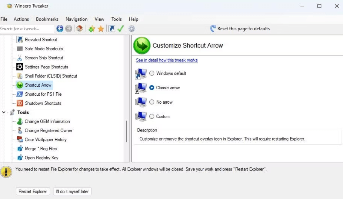 Come rimuovere le frecce dei collegamenti in Windows 11 9