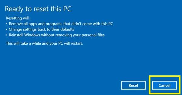 PCをリセットする準備ができました