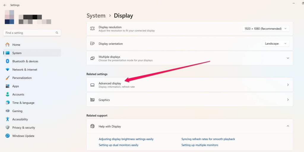 Regola la visualizzazione e la frequenza di aggiornamento - Ottimizza Windows 11 per il gioco
