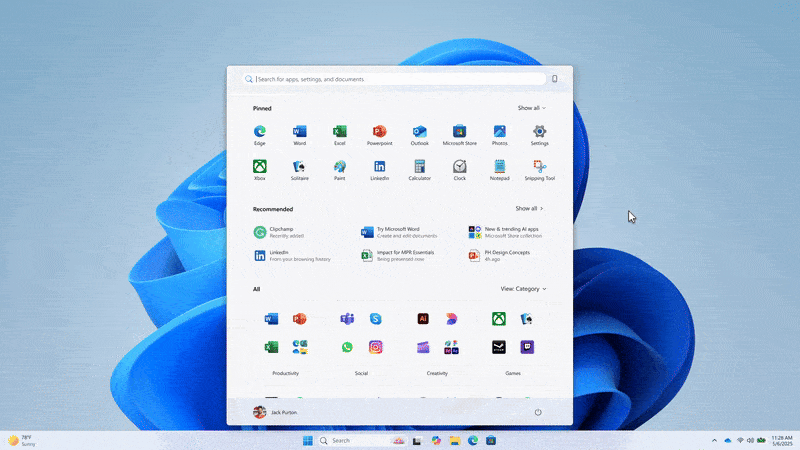 Nuevo menú de inicio de Windows 11