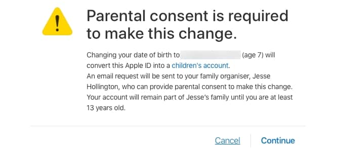 Conversion de l'Apple ID de votre enfant en compte enfant