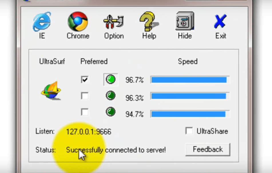 Connectez-vous au proxy VPN UltraSurf