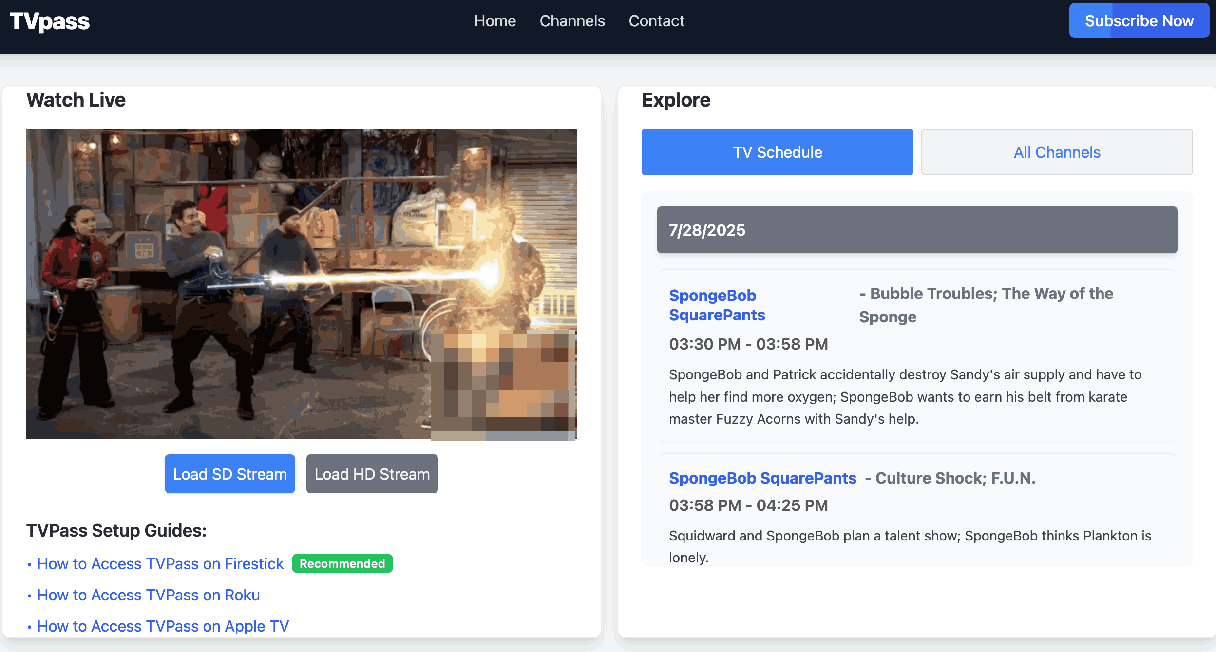 Interface do TVPass