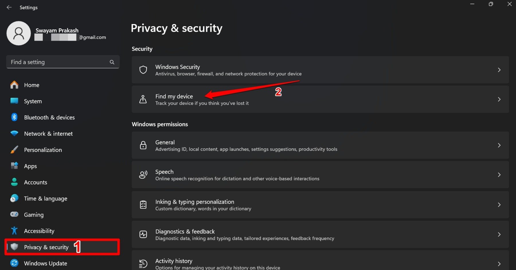 impostazioni trova il mio dispositivo windows 11