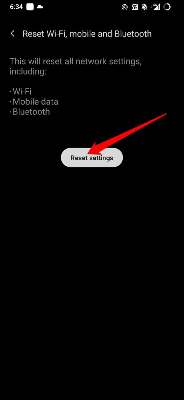 confirmar restablecimiento de la configuración de red en Android
