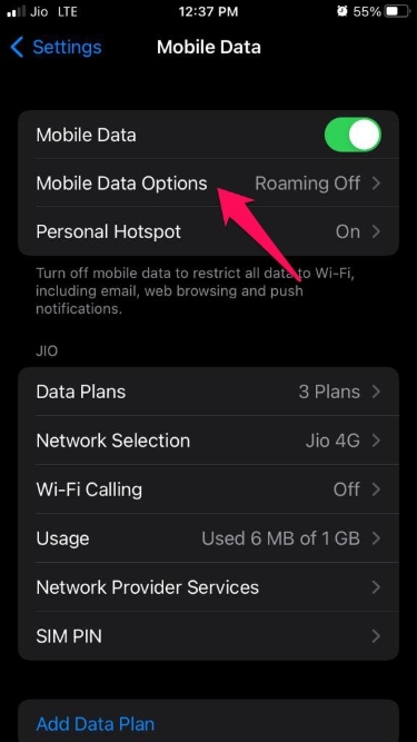 Mobile Datenoptionen