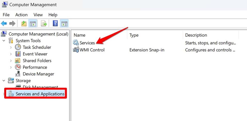 abrir la aplicación de servicios desde compmgmt.