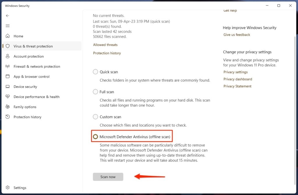 Opciones de escaneo de Windows Defender - Error de inicio del controlador de pantalla de Nvidia