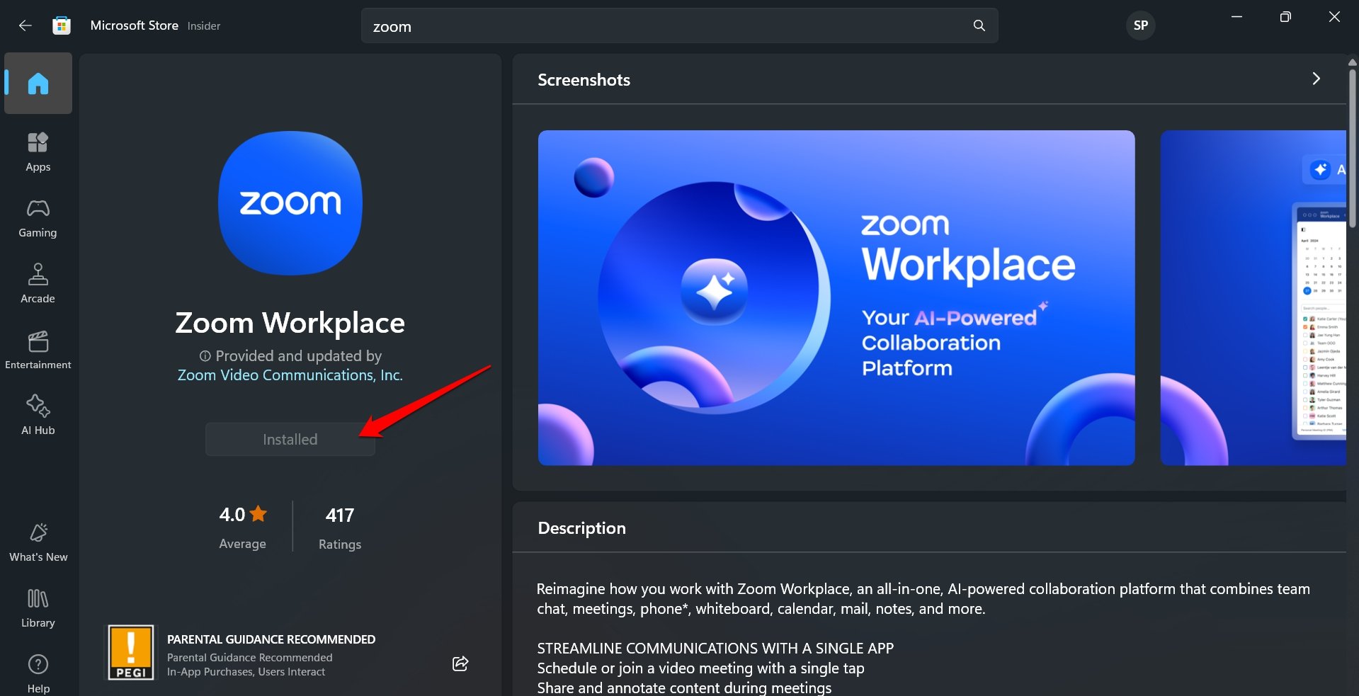 installa Zoom dal Microsoft Store