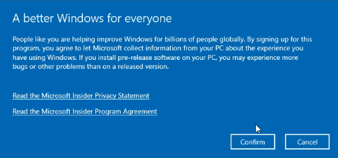 Abilita il Programma Windows Insider nel PC