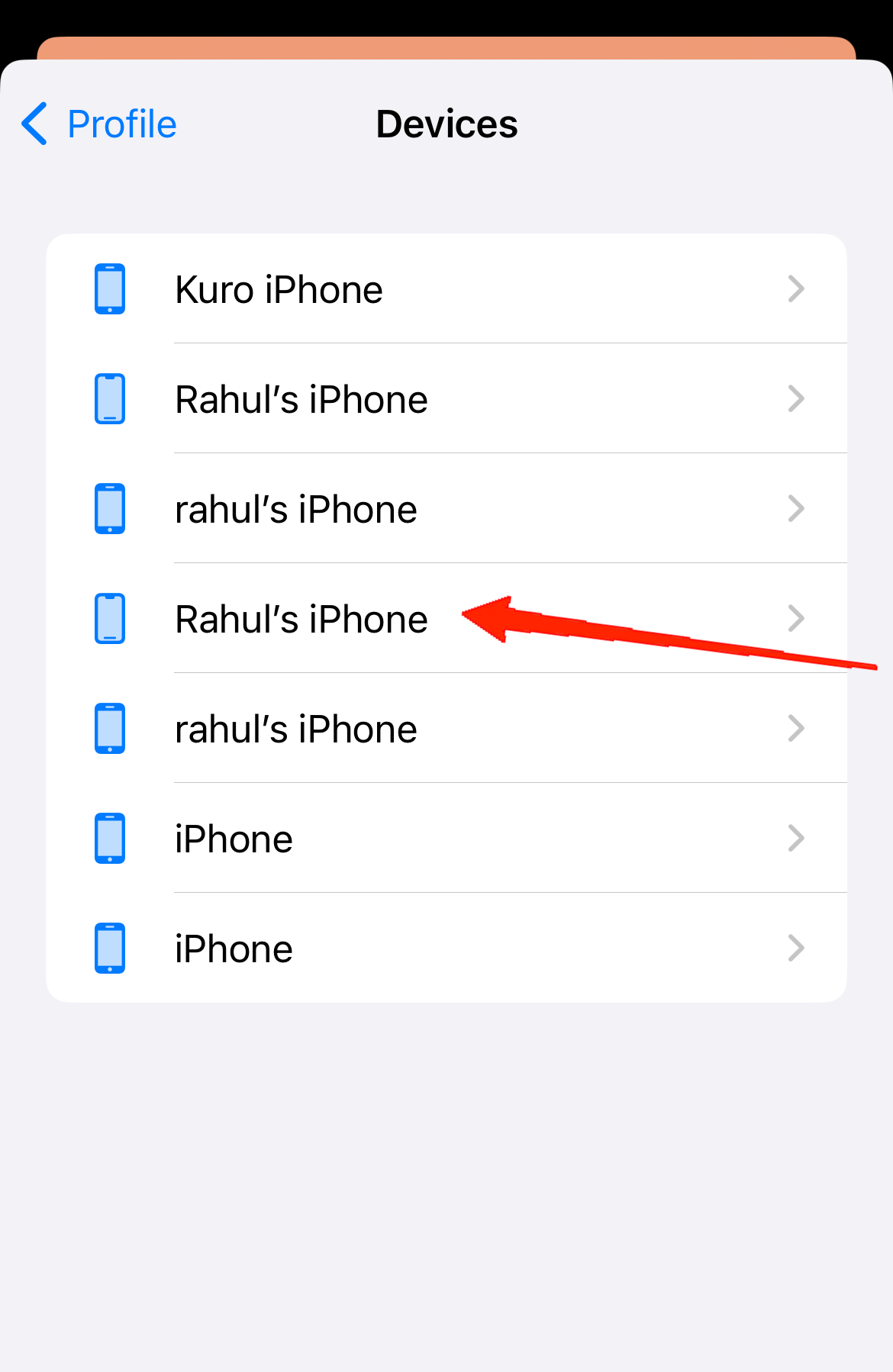 Por último, haz clic en el nombre de tu iPhone