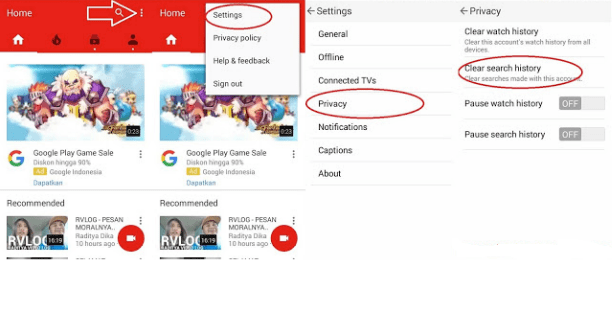 Borrar y pausar el historial de la aplicación de YouTube