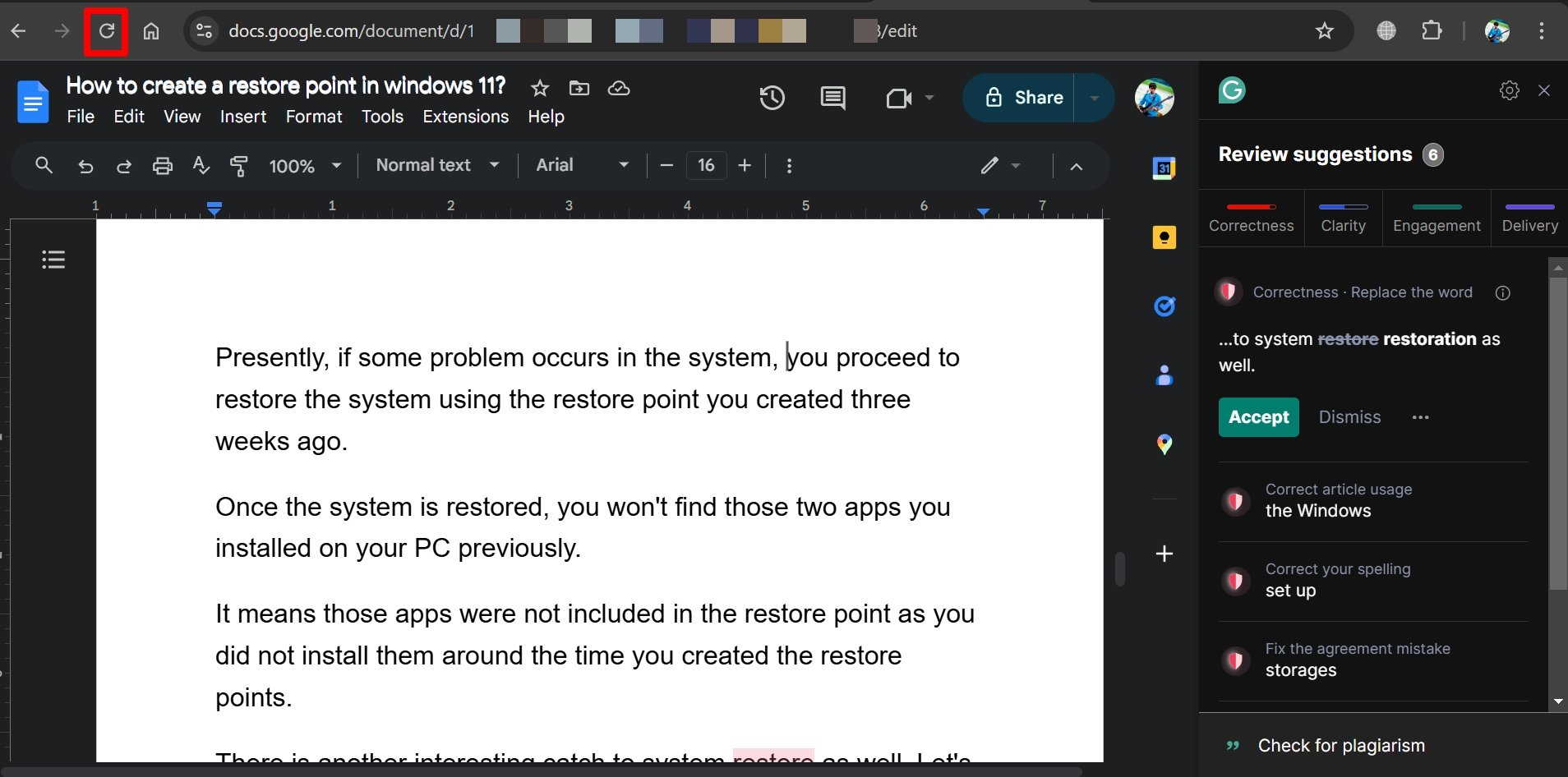 recarregar o arquivo do google doc