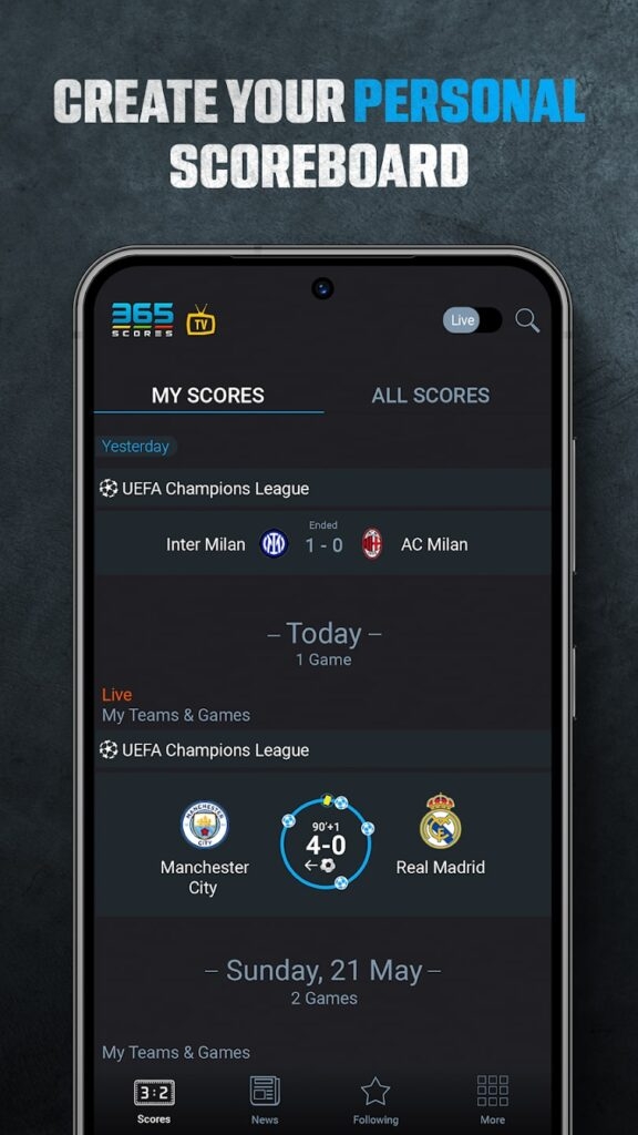 365Scores - Mejores Apps para Ver Deportes en Vivo Gratis