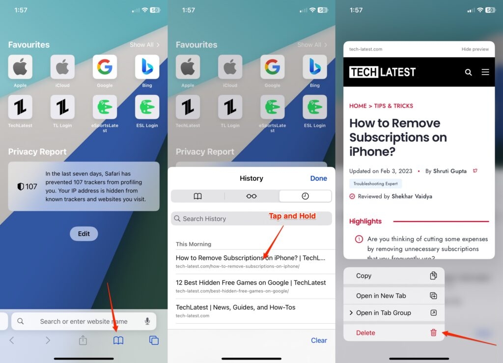 Elimina la cronologia del sito Safari - Rimuovi i siti visitati di frequente su iPhone