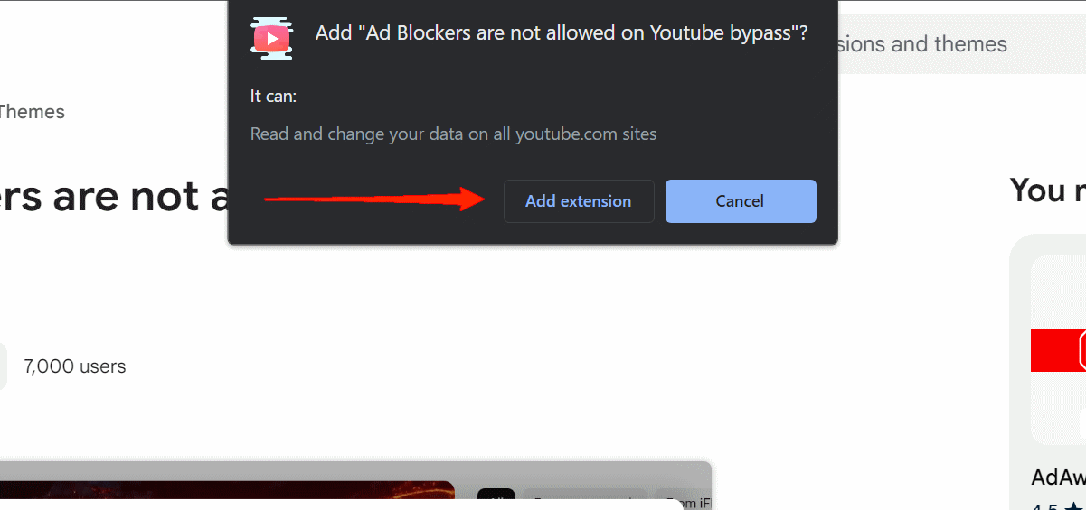Clique no botão Adicionar Extensão na janela pop-up.