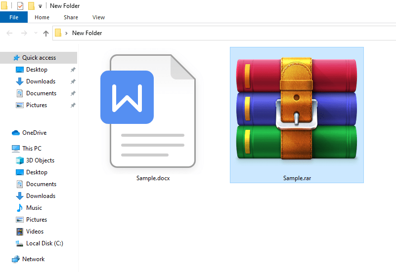 Un nuovo file compresso è creato contenente i contenuti
