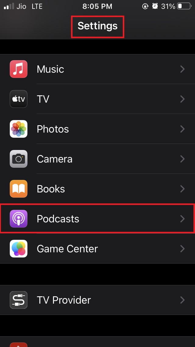 open Apple Podcasts settings