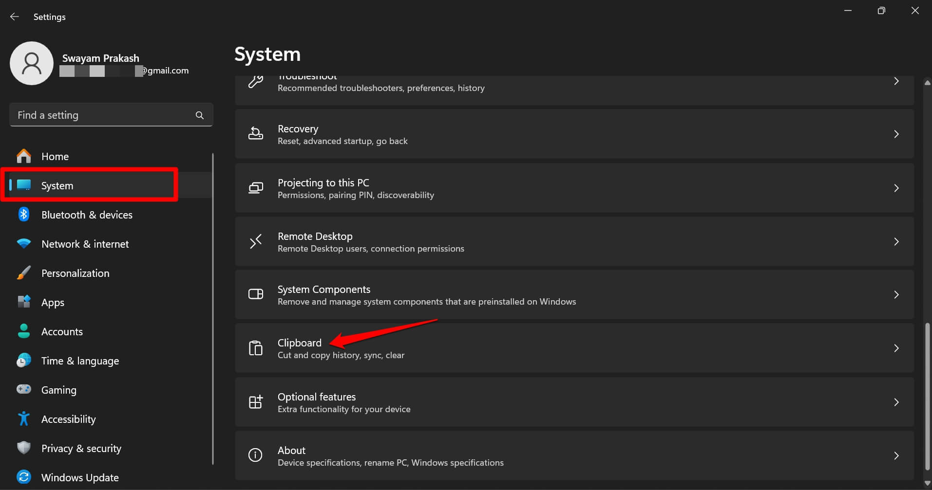 Impostazioni degli appunti di Windows 11