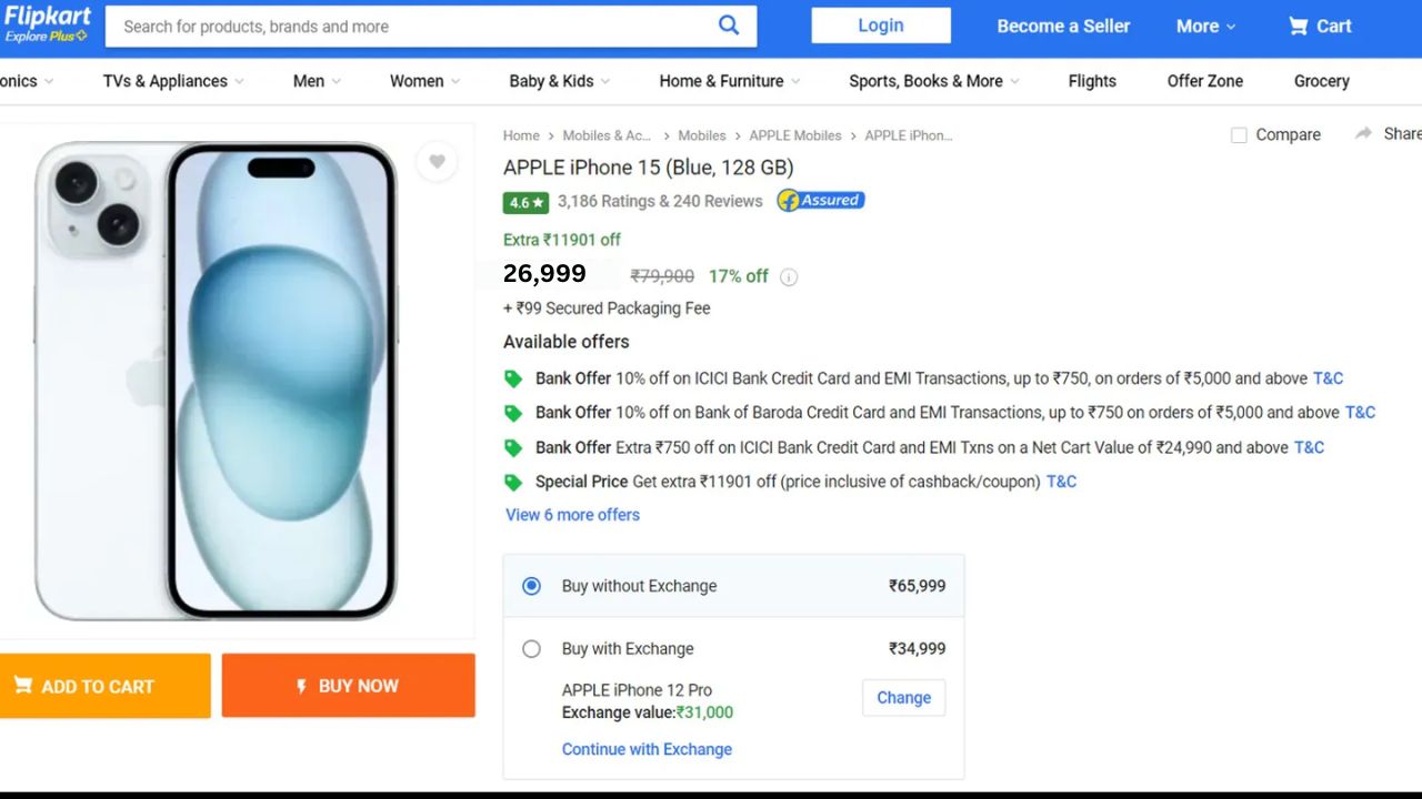 Vente iPhone 15 Flipkart