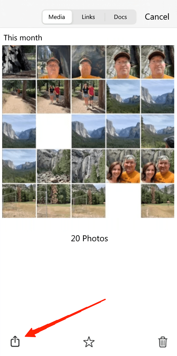 seleziona tutte le foto e i video che desideri scaricare.