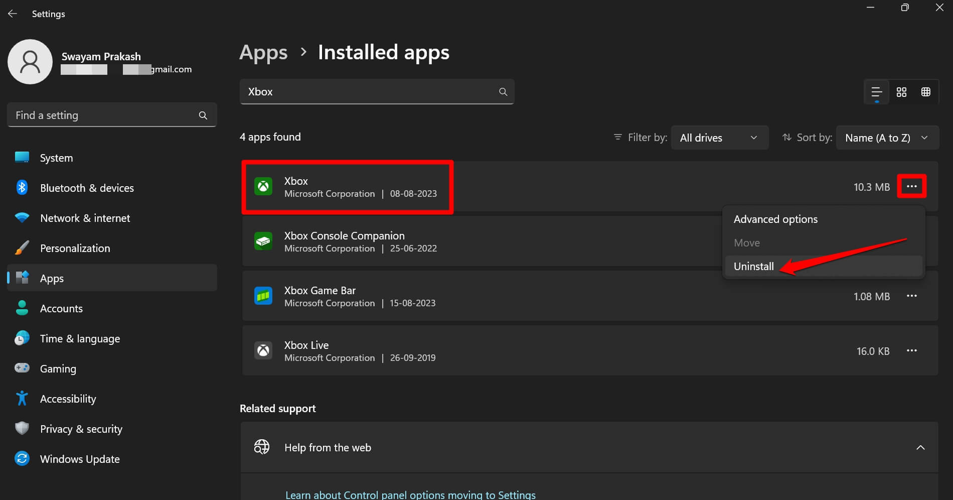 Windows 11에서 Xbox 제거