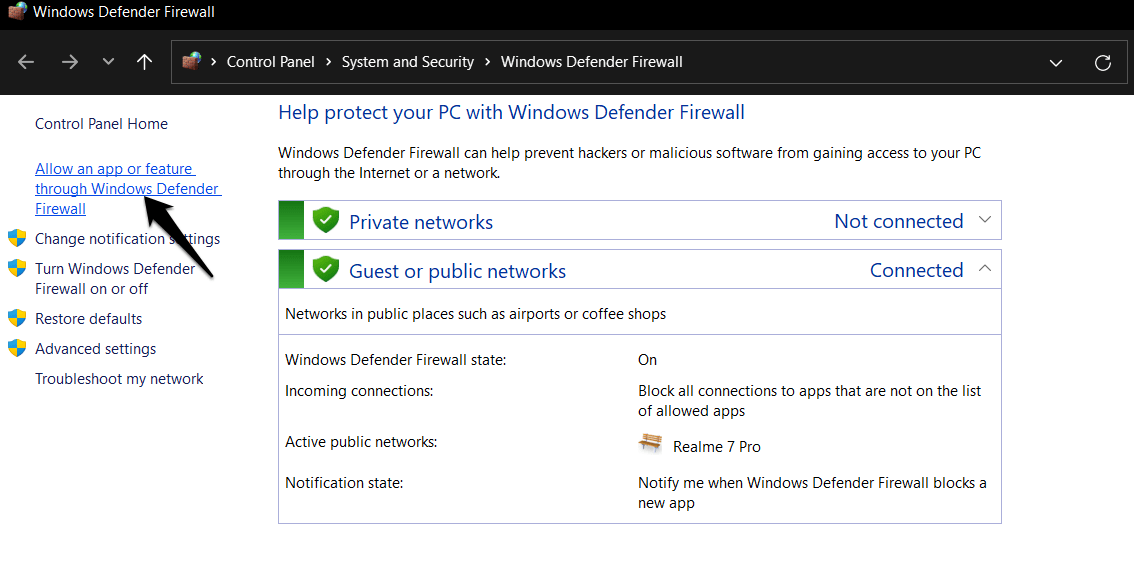 Autoriser une application ou une fonctionnalité via le Pare-feu Windows Defender