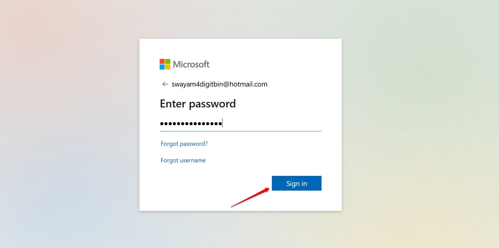 inserisci la password e accedi a hotmail