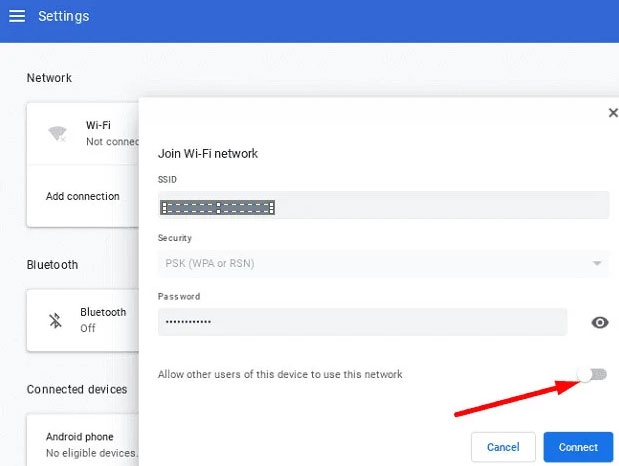 Abilita la Condivisione della Rete - Errore Rete Non Disponibile su Chromebook